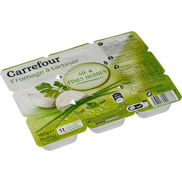 Fromage à Tartiner Ail et Fines Herbes portions Carrefour (9X20g)  180 g