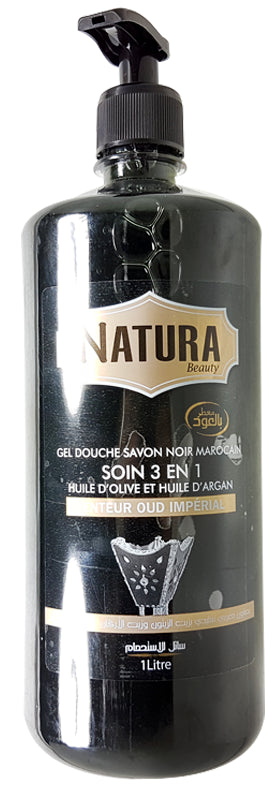 Gel Douche Savon Noir Marocain Senteur Oud et Musk Natura 1L (100% Naturel)