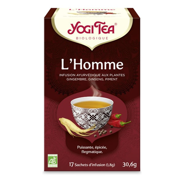 17 Sachets Infusions Ayurvédique au Gingembre, Ginseng et Piment l'Homme  Yogi Tea 30.6 g