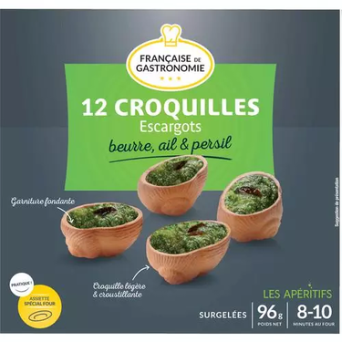 12 Snails Croquilles Butter Garlic Parsley French Gourmet Frozen 96 g