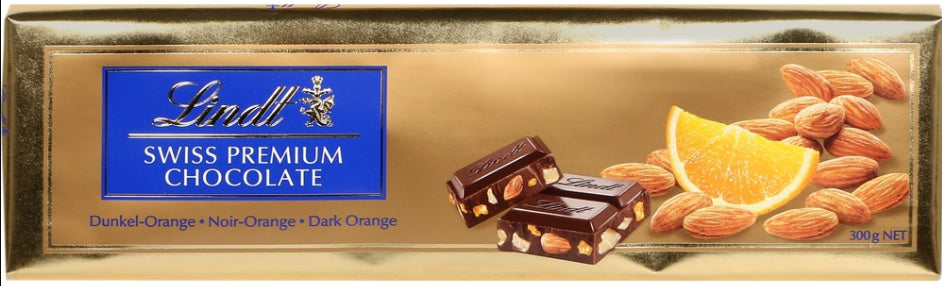 Lindt Premium Swiss Dark Chocolate with Orange and Almonds 300g