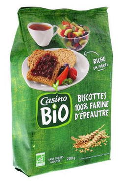 Biscottes 100% Farine d'épeautre Bio Casino   200 g