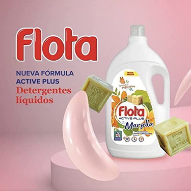 90 Lavages Détergent Liquide Active Plus Savon de Marseille  Flota 4,95 L