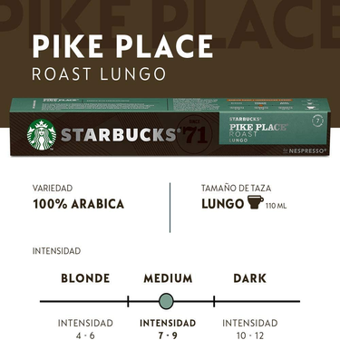 10 Capsules Pike Place Roast Lungo Starbucks by Nespresso 53g