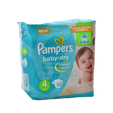 32 Baby-Dry Maxi Pampers T4 Nappies (9 - 18kg)