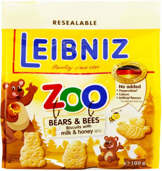 Leibniz Honey and Milk Zoo Biscuits 100g