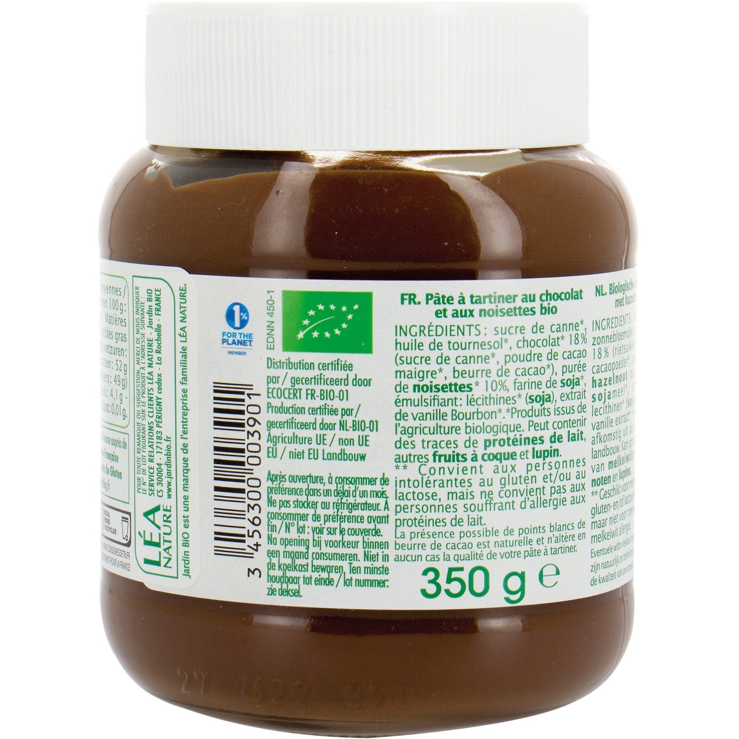 Pâte à tartiner chocolat noisette sans gluten bio JARDIN BIO Léa Nature 350g