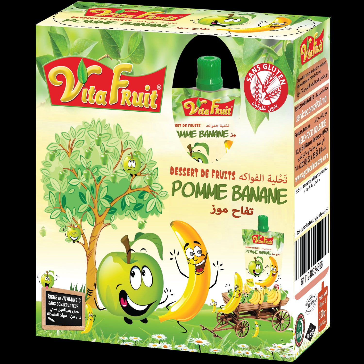 4 Desserts Fruit Pomme Banane Pack Gourde Sans Gluten VitaFruit 4x80g