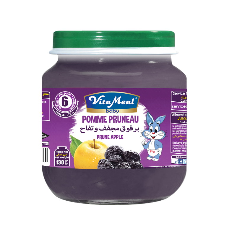 Petit Pot Dessert Pomme Pruneaux Sans Gluten ni Lactose Vitameal Baby 130g