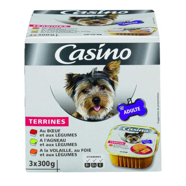 Assortiment Terrines aux Viandes et Légumes pour Chien Adulte Casino  3x100g