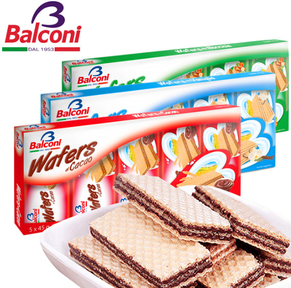 pack 4 Gaufrettes BALCONI chocolat / noisette/ vanille 45G +  1 pack gratuit