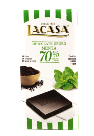 Chocolat Noir à La Menthe 70%  Sans Gluten  LaCasa 100g