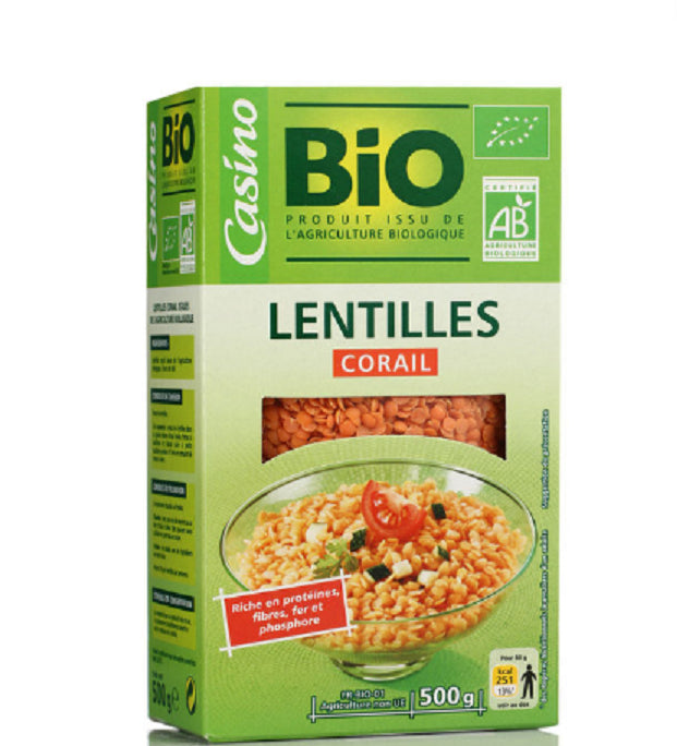 Lentilles Corail Riche en Protéines et en Fibres Casino Bio 500 g
