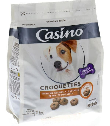 Croquettes Moelleuses Riche En Céréales , A La Volaille Et Aux Légumes Vertes Pour Petit Chien Volaille Casino 1 kg