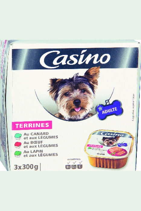 Lot Of Terrine Trays With Rabbit, Beef, Duck And Vegetables For Dogs Adult Casino 3x300G