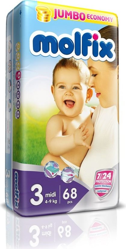حفاضات بيبي كومفورت 68 قطعة T3 4-9 كجم مولفيكس