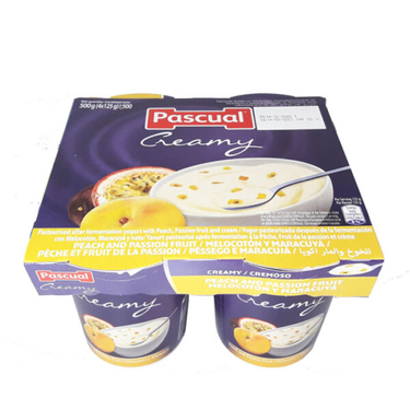 Yaourt Crémeux au Pêche et au Fruit de Passion Sans Gluten Pascual  4x125g