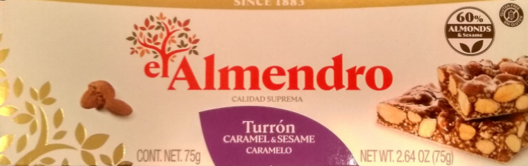Nougat With Almonds, Caramel &amp; Sesame Seeds El Almendro Turron 75g