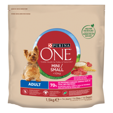 Croquettes Riches en Bœuf et Riz Pour Chien Mini/Small <10kg Adulte Purina One 1.5 kg