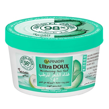 Masque Hydratant Aloe Vera et Noix de Coco 3 en 1 Cheveux  Pour Cheveux Normaux Garnier Ultra Doux  390 ml