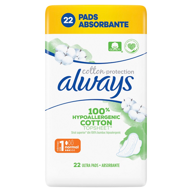 22 Serviettes Hygiénique 100 % Cotton Protection Taille Normal Always