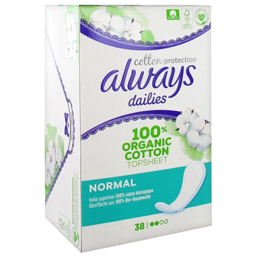 38 Dailies 100% Organic Cotton Normal Protection Panty Liners from Always