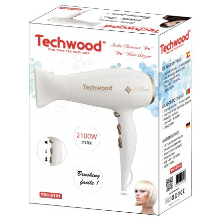 White Techwood "Pro" hair dryer. 3 temperatures - 2 speeds. 2100W