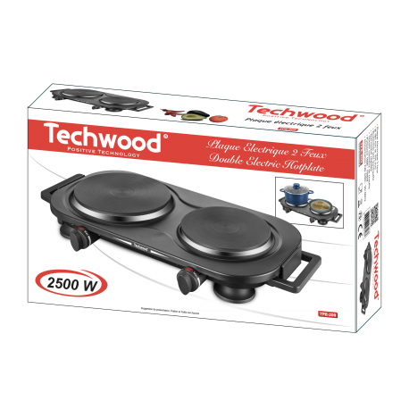 Black Electric Plate 2 Techwood Lights. 185mm and 155mm Overheat protection. 2500W