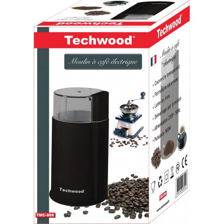 " Moulin à Café noir Techwood. Capacité 50g. Lame en inox. 160W "