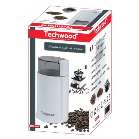"Techwood white coffee grinder. Capacity 50g. Stainless steel blade. 160W"
