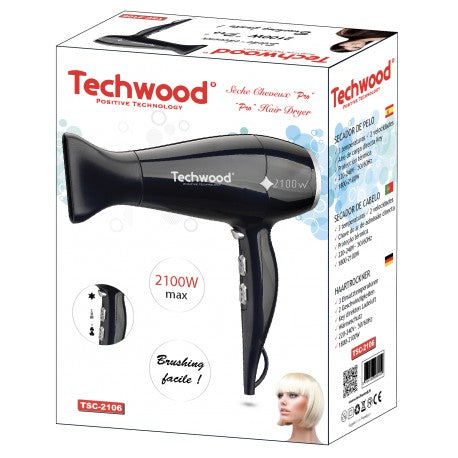 Black Techwood "Pro" hair dryer. 3 temperatures - 2 speeds. 2100W