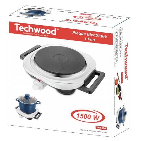 White Electric Plate 1 Techwood Fire. 185mm Overheat protection. 1500 W