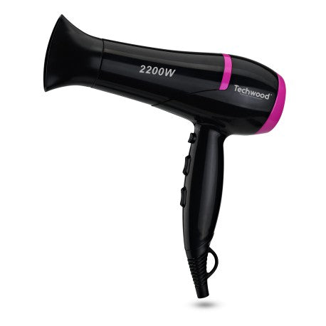 Coffret Coiffure Seche Cheveux fuschia Techwood. Livré avec 3 Brosses. 3 températures - 2 vitesses 2200W