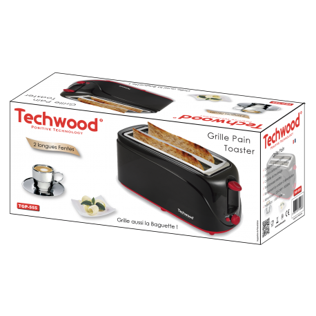 Techwood Special Baguette Toaster. 2 wide slots - cold walls. 1300W