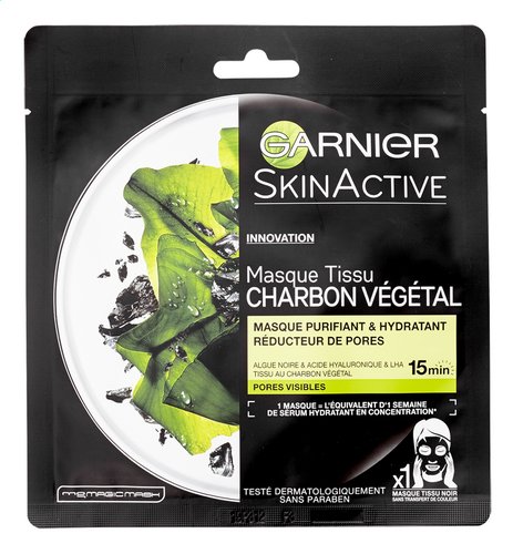 Masque tissu charbon pur purifiant et hydratant Skin Active x1 GARNIER 28g