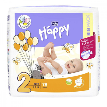 78 Diapers Happy Bella Baby Mini 2 (3 to 6kg)