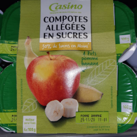 Compote Pomme Banane allégée en sucres Casino  4 x 100 g