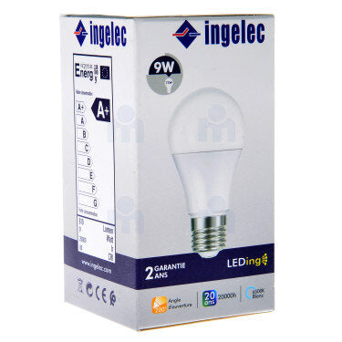 Ampoule Filetage LED A60 9W E27 6500K Lumière Blanche   Ingelec