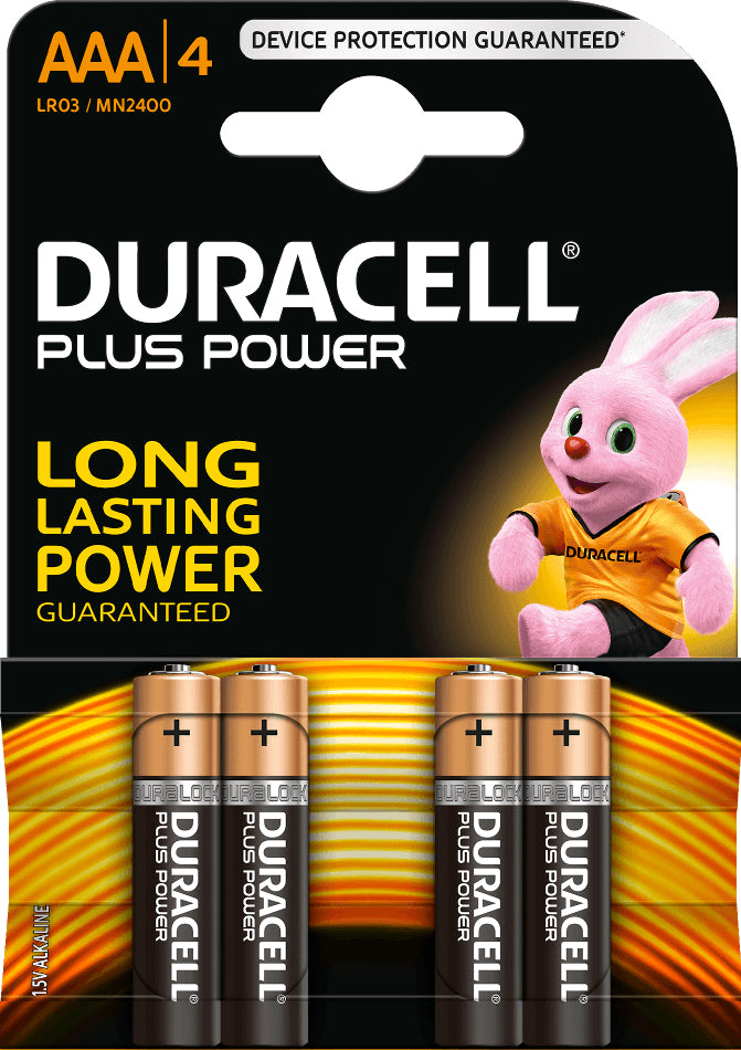 4 AAA Plus Power Duracell Alkaline Batteries