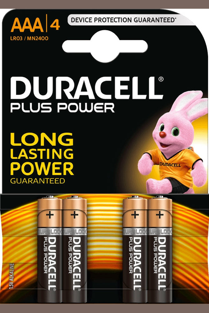 4 AAA Plus Power Duracell Alkaline Batteries