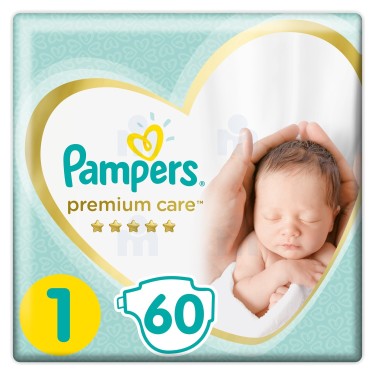 60 Pampers Premium Care Newborn Nappies T1 (2 - 5Kg)