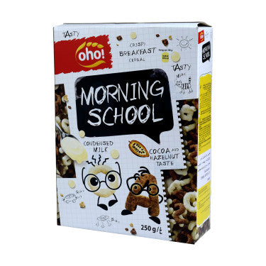 Cereales con Leche Condensada y Sabor Cacao y Avellana Morning School Oho! 250g