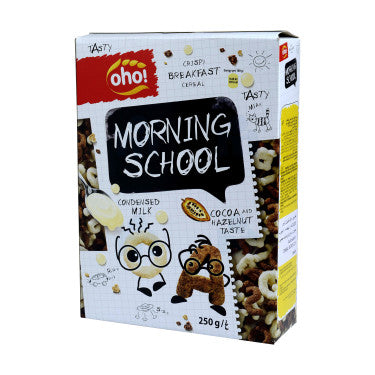 الحبوب مع الحليب المكثف والكاكاو ونكهة البندق Morning School Oho! 250 جرام