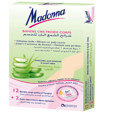 12 Bandes Cire Froide Corps Enrichies En Aloé Vera+ 2 soins Madonna