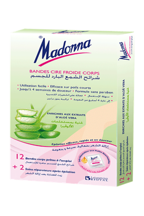 12 Bandes Cire Froide Corps Enrichies En Aloé Vera+ 2 soins Madonna