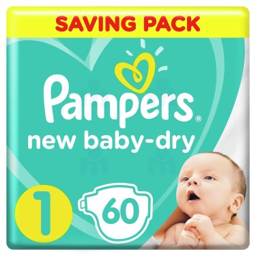 60 Couches Baby-Dry Nouveau-Né Pampers Premium T1(2 - 5Kg)