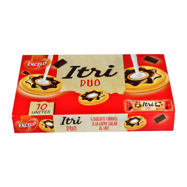 Biscuits Fourrés à la Crème Cacao et Lait Itri Duo 10x32g  Excelo
