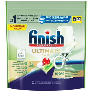 32 Dishwasher Tablets Powerball All-in-1 Ultimate 0% Finish