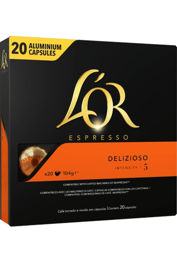 20 Capsules Espresso Delizioso  L'OR Compatibles Machines Nespresso (Intensité 5)