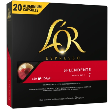 20 Splendente L'OR Espresso Capsules Compatible with Nespresso Machines (Intensity 7)